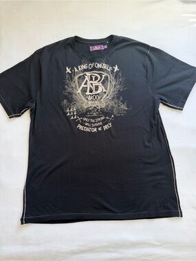 VTG Y2K AKOO Brand Graphic Tee Black White Contrast Stitch Men's Size 3XL